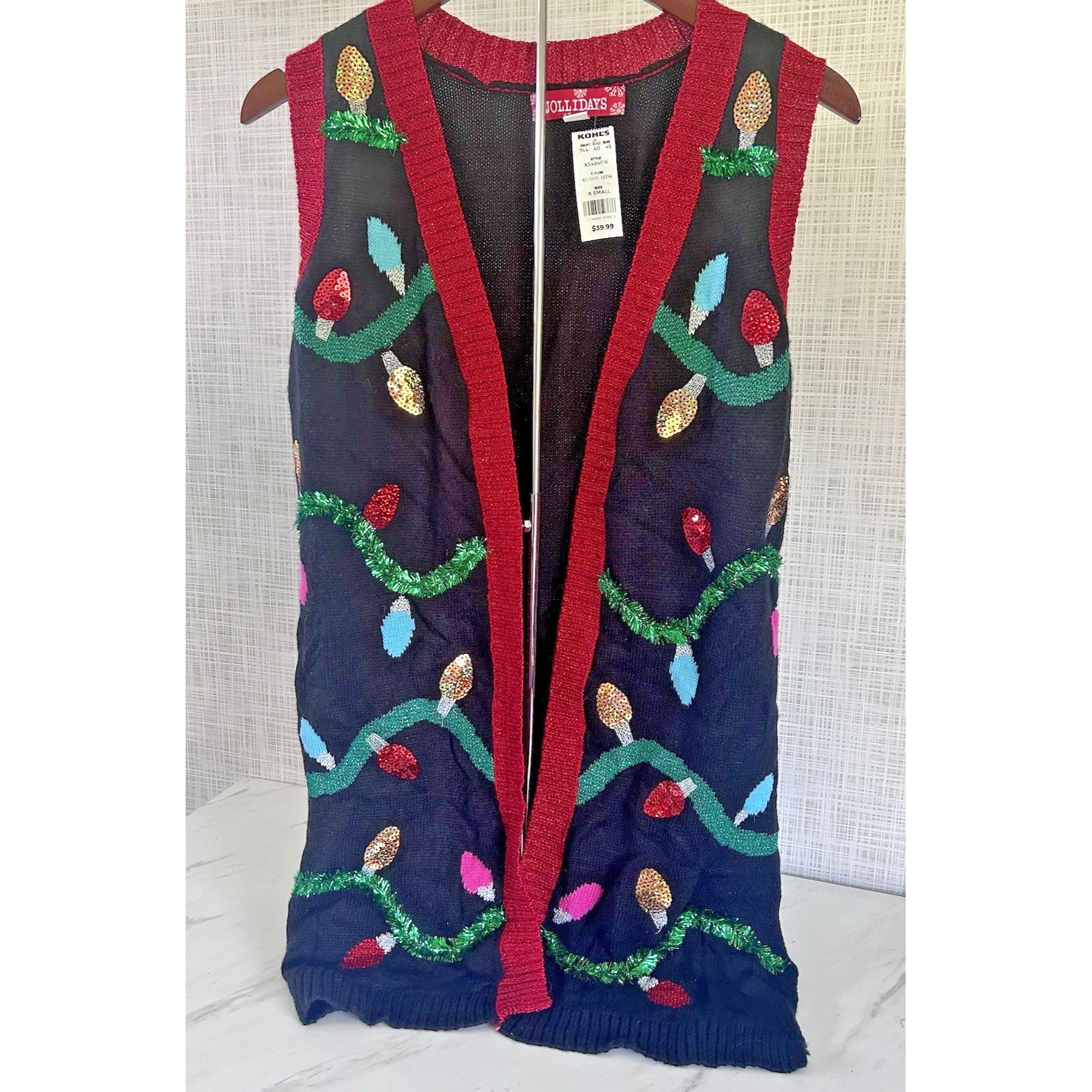 Ugly Christmas Sweater Vest Black Lights Glitter Xsmall Women's Jollidays Bxw